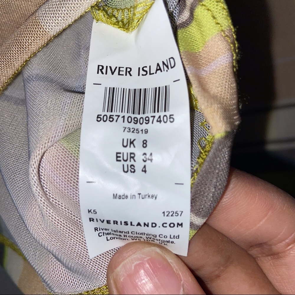 River Island Ultra Sheer Plaid Green Black Nude High Neck Long Sleeve Top - Picture 2 of 6